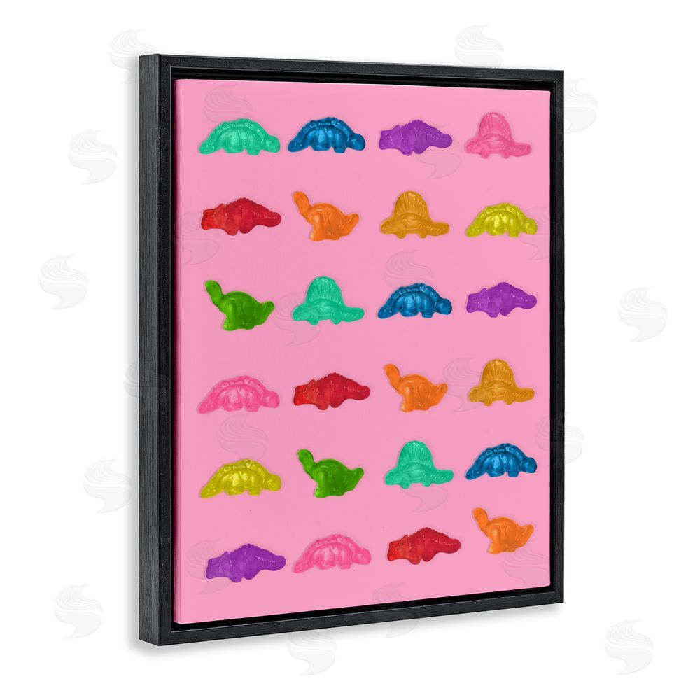 LISH Creative Dinosaur Gummies on Pink Black Floating Frame Canvas Wall Art Print