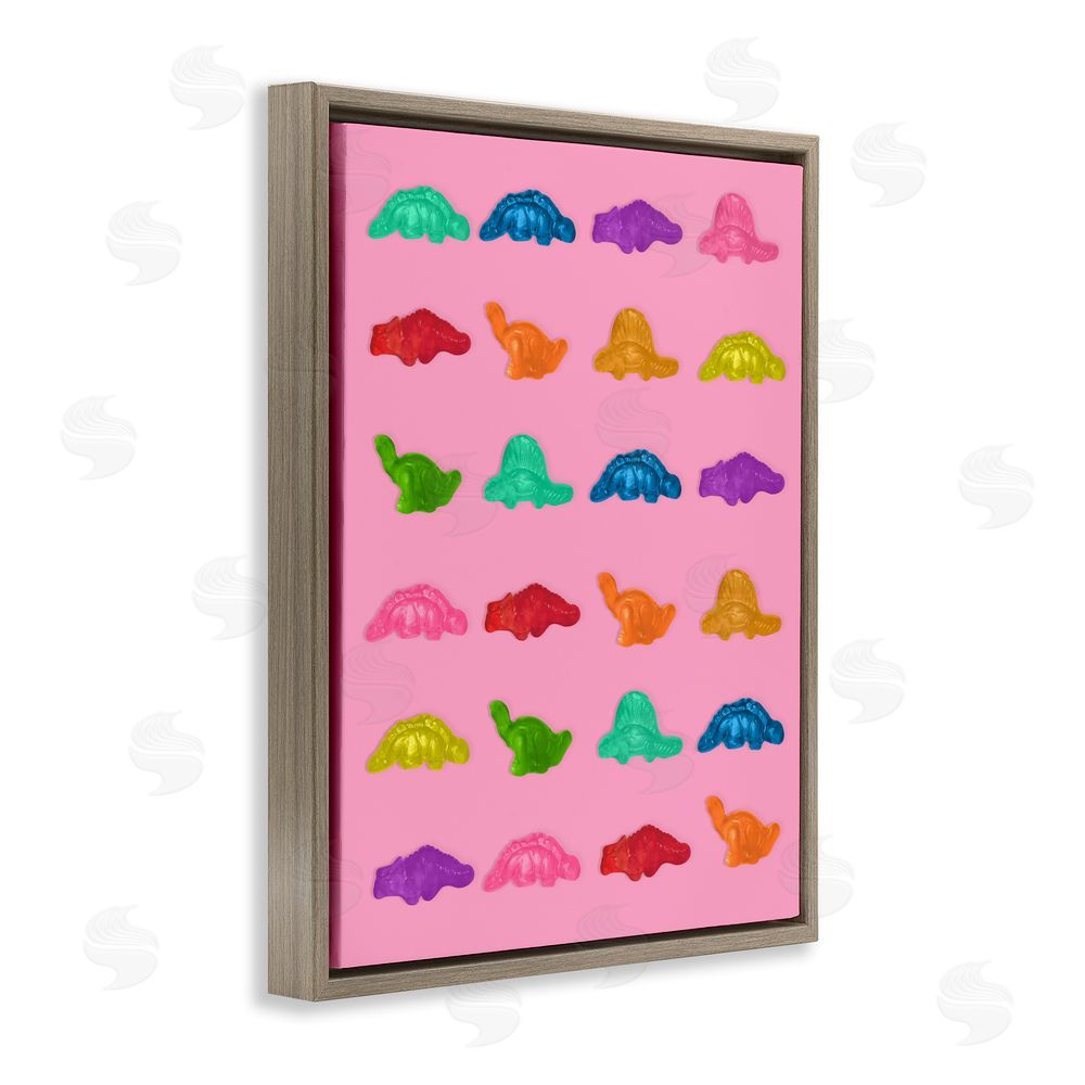 LISH Creative Dinosaur Gummies on Pink Brown Floating Frame Canvas Wall Art Print
