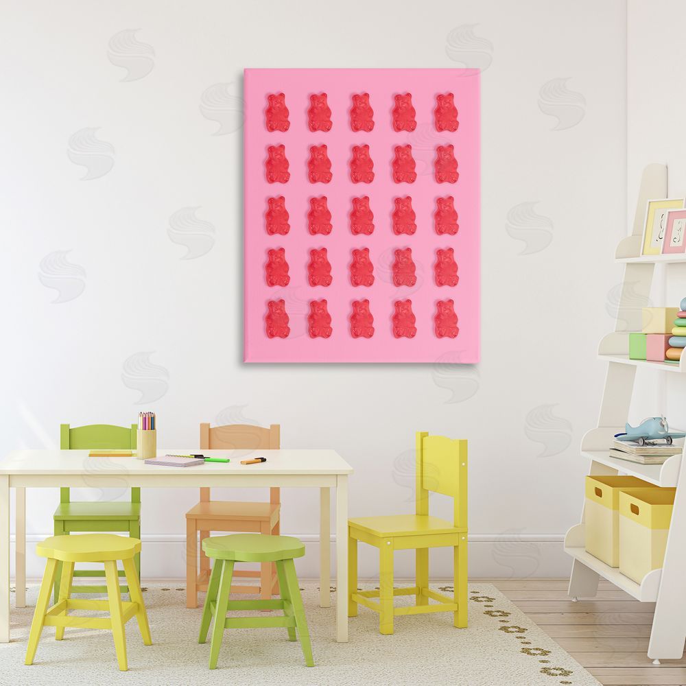 LISH Creative Red Gummy Bears on Pink Stretched Canvas Wall Art in Room