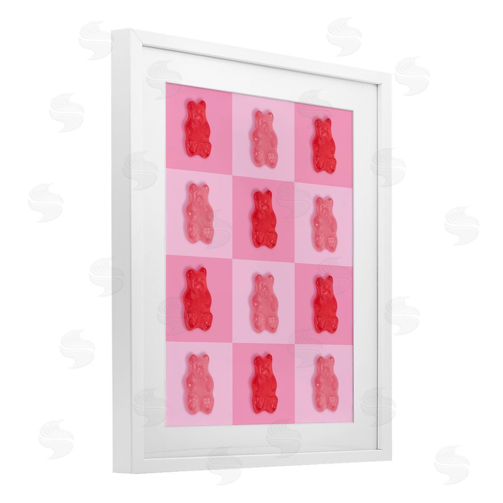 LISH Creative Pink & Red Candy Bears White Framed Print Under Glass Wall Art