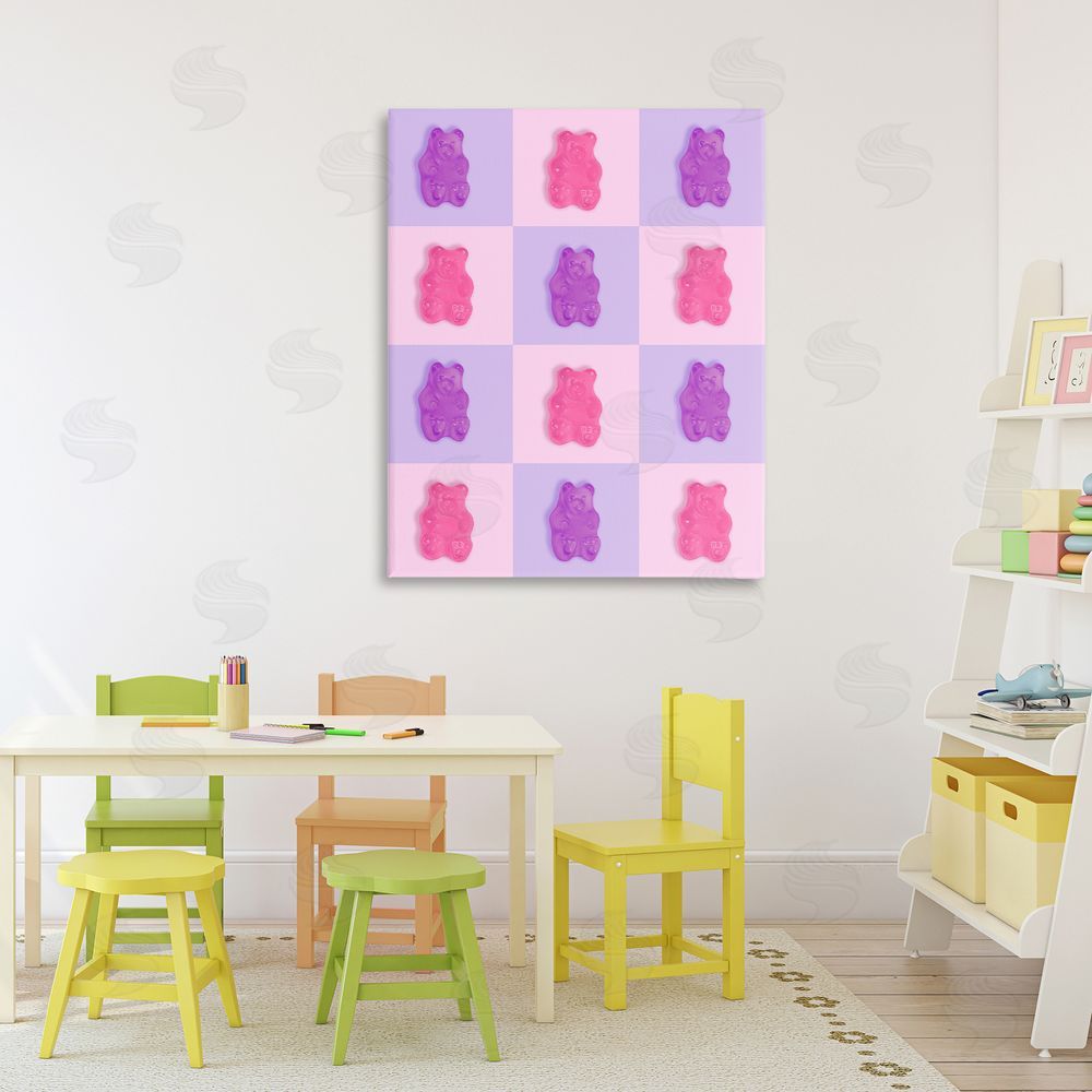 LISH Creative Pink & Lilac Candy Bears Stretched Canvas Wall Art in Room