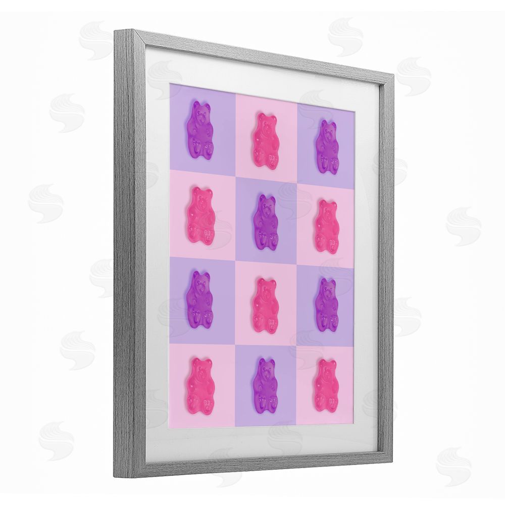 LISH Creative Pink & Lilac Candy Bears Gray Framed Print Under Glass Wall Art