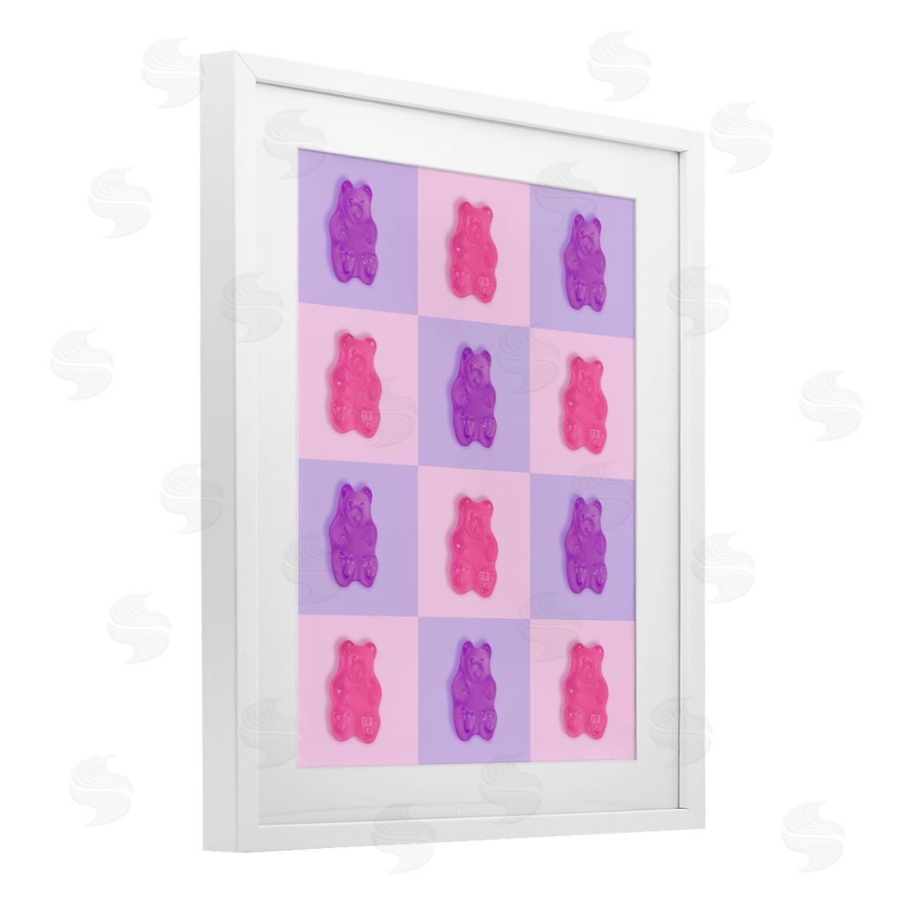 LISH Creative Pink & Lilac Candy Bears White Framed Print Under Glass Wall Art