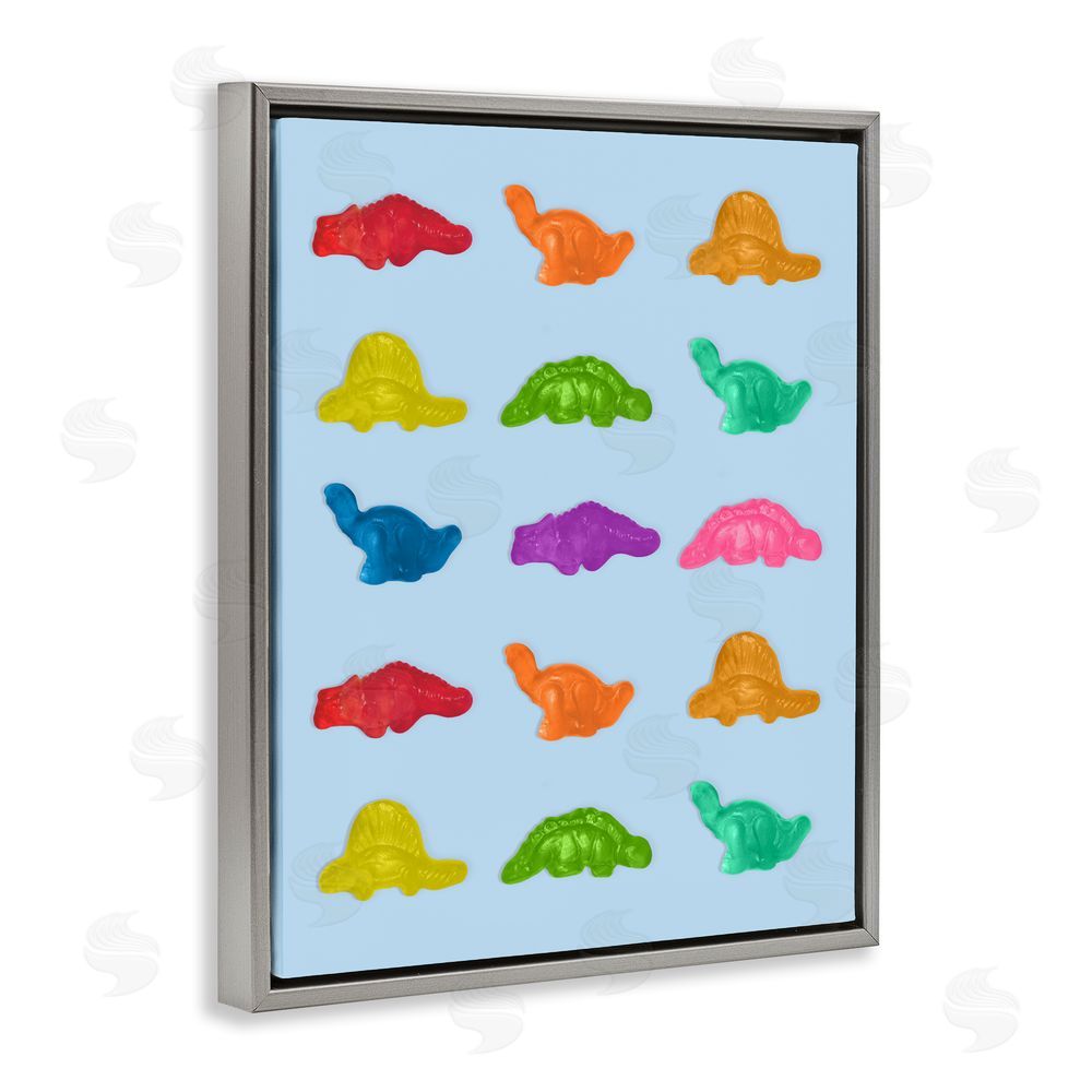 LISH Creative Colorful Dinosaur Candies Gray Floating Frame Canvas Wall Art Print