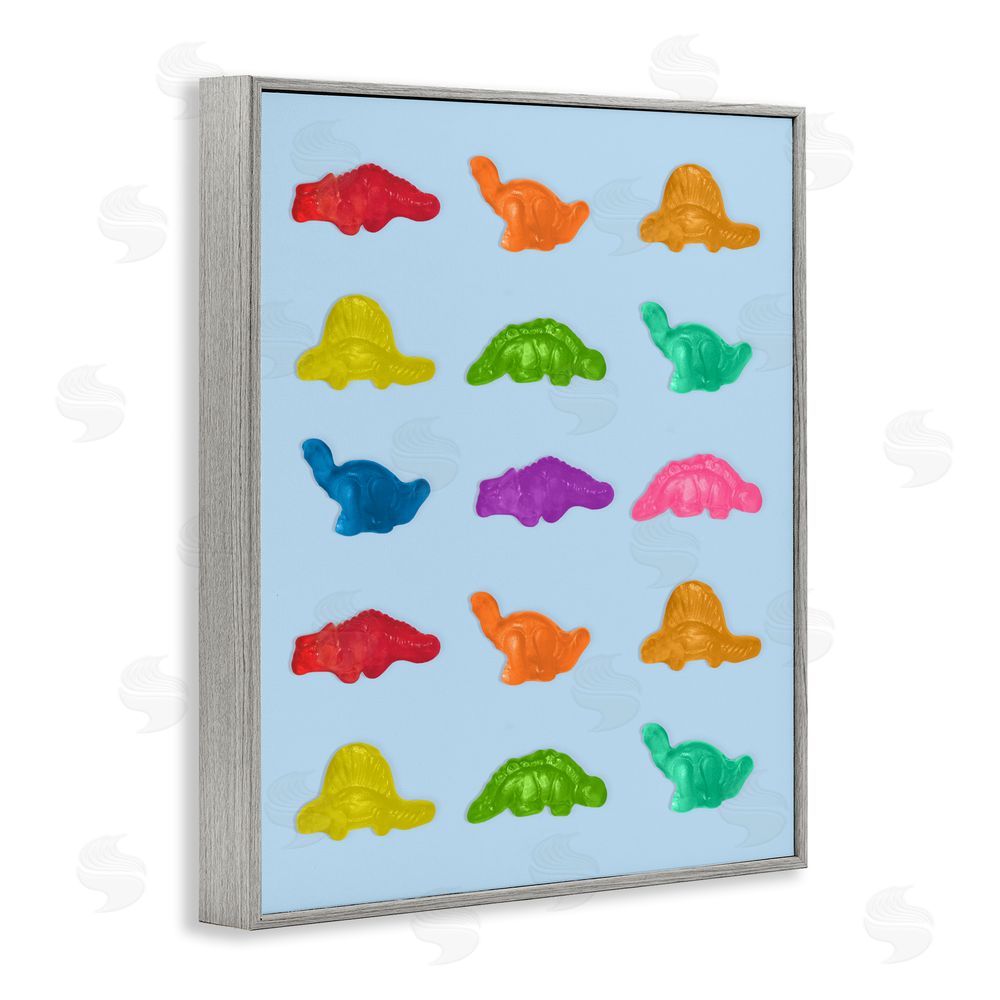 LISH Creative Colorful Dinosaur Candies Gray Framed Giclee Wall Art Print