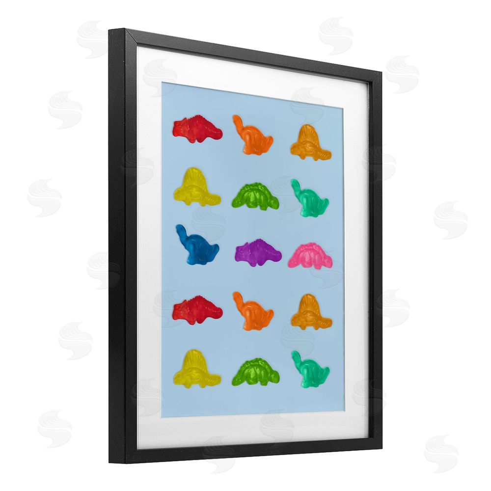 LISH Creative Colorful Dinosaur Candies Black Framed Print Under Glass Wall Art