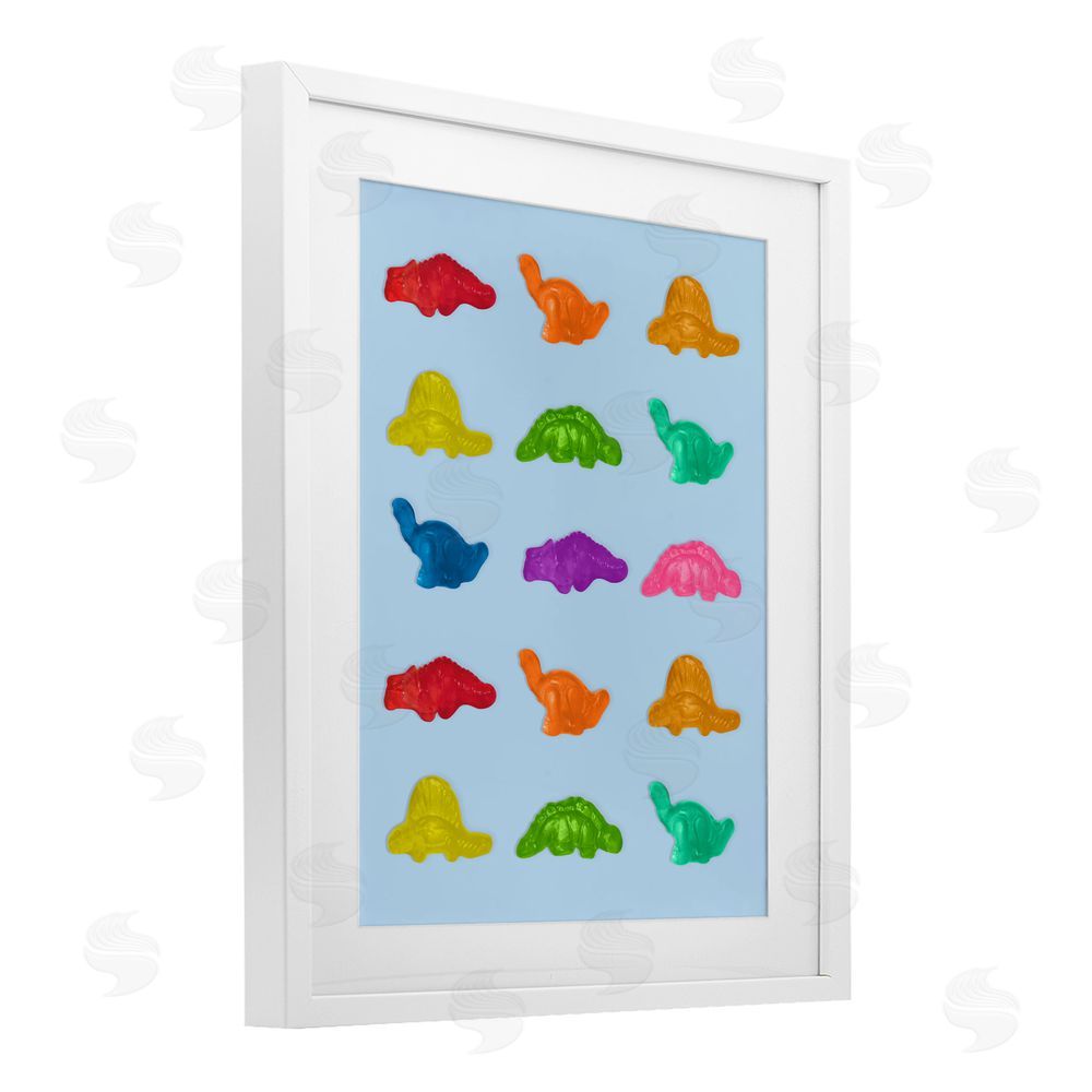LISH Creative Colorful Dinosaur Candies White Framed Print Under Glass Wall Art