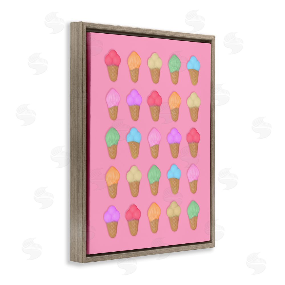 LISH Creative Ice Cream Candies on Pink Brown Floating Framed Canvas Wall Art