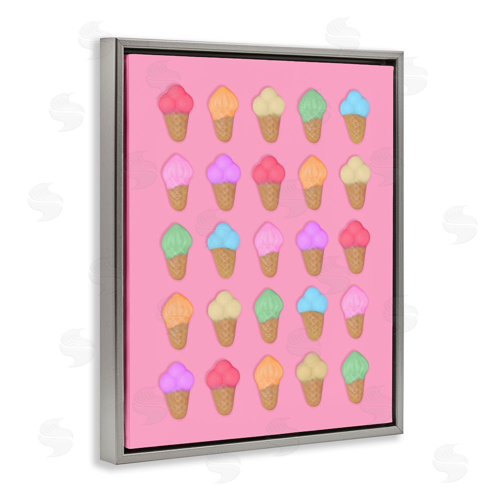 LISH Creative Ice Cream Candies on Pink Gray Floating Framed Canvas Wall Art