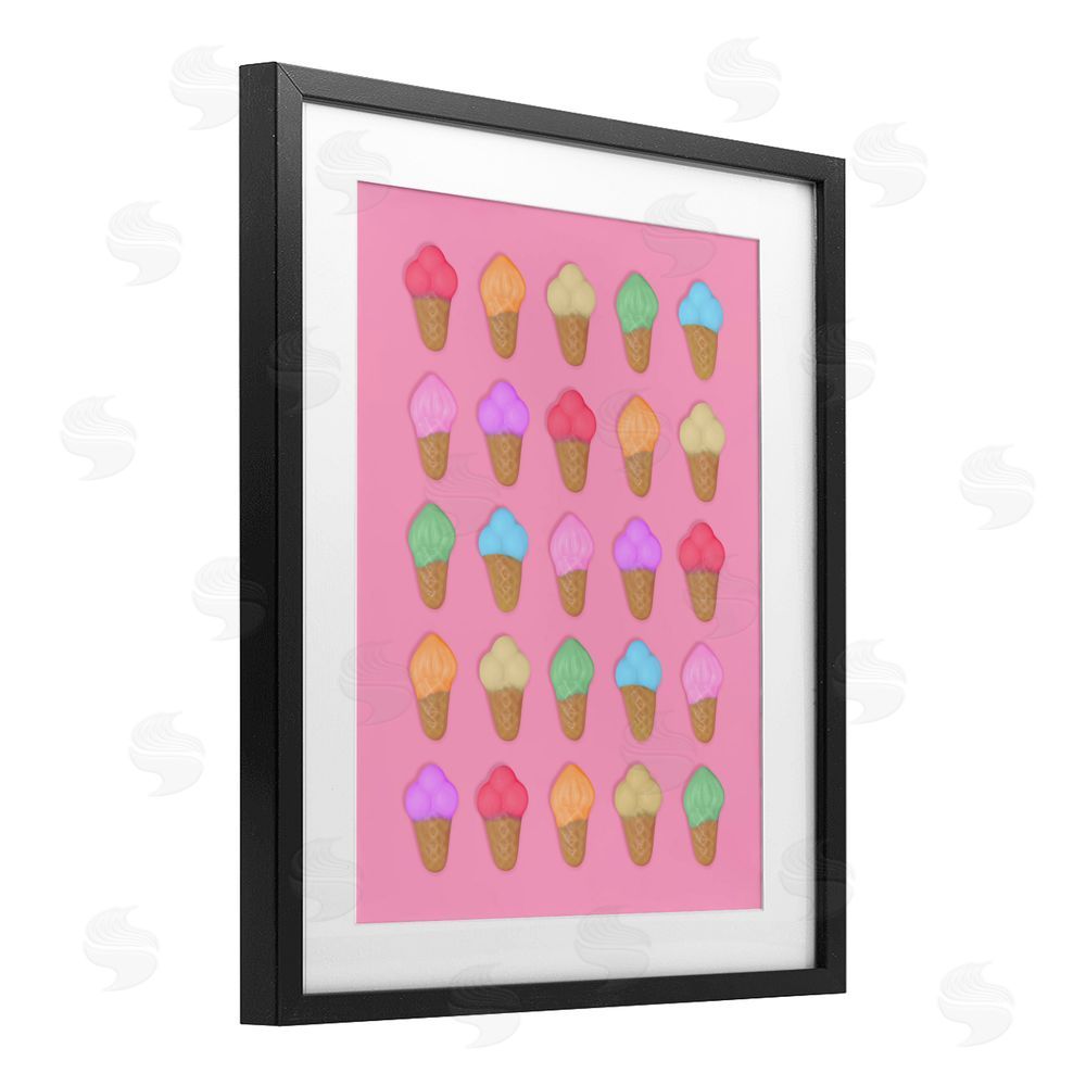 LISH Creative Ice Cream Candies on Pink Black Framed Print Under Glass Wall Art