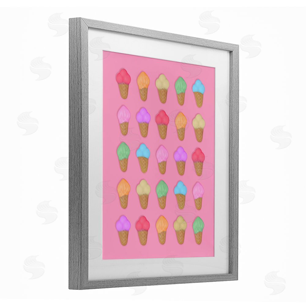 LISH Creative Ice Cream Candies on Pink Gray Framed Print Under Glass Wall Art