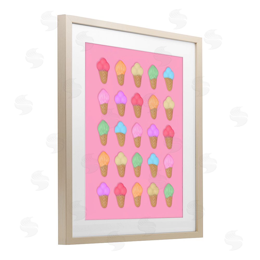 LISH Creative Ice Cream Candies on Pink Brown Framed Print Under Glass Wall Art