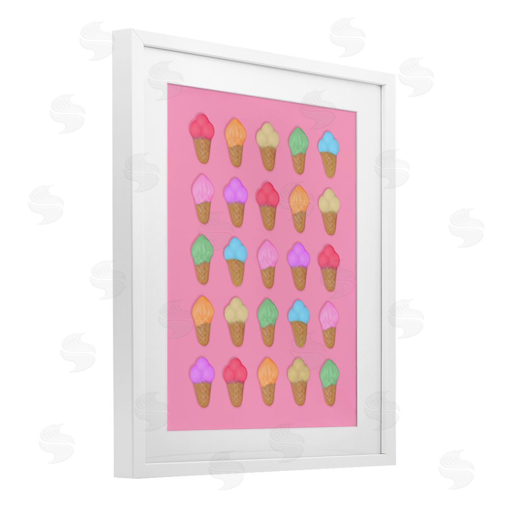 LISH Creative Ice Cream Candies on Pink White Framed Print Under Glass Wall Art
