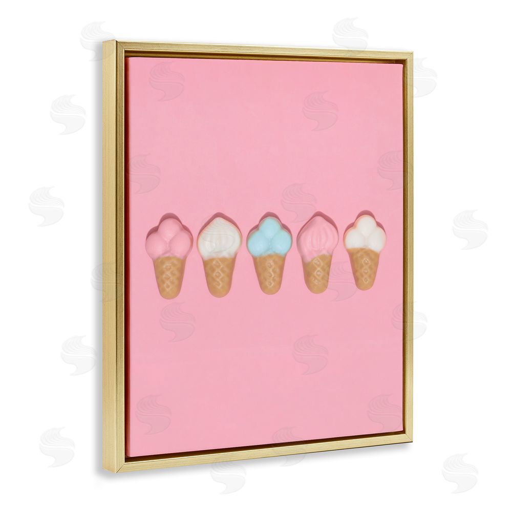 LISH Creative Pink Ice Cream Candy Gold Floating Framed Canvas Wall Art