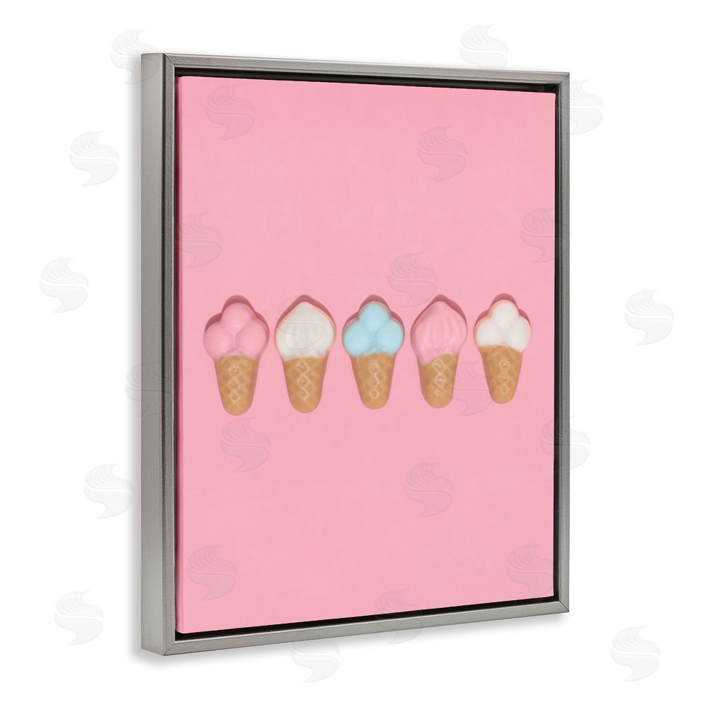 LISH Creative Pink Ice Cream Candy Gray Floating Framed Canvas Wall Art