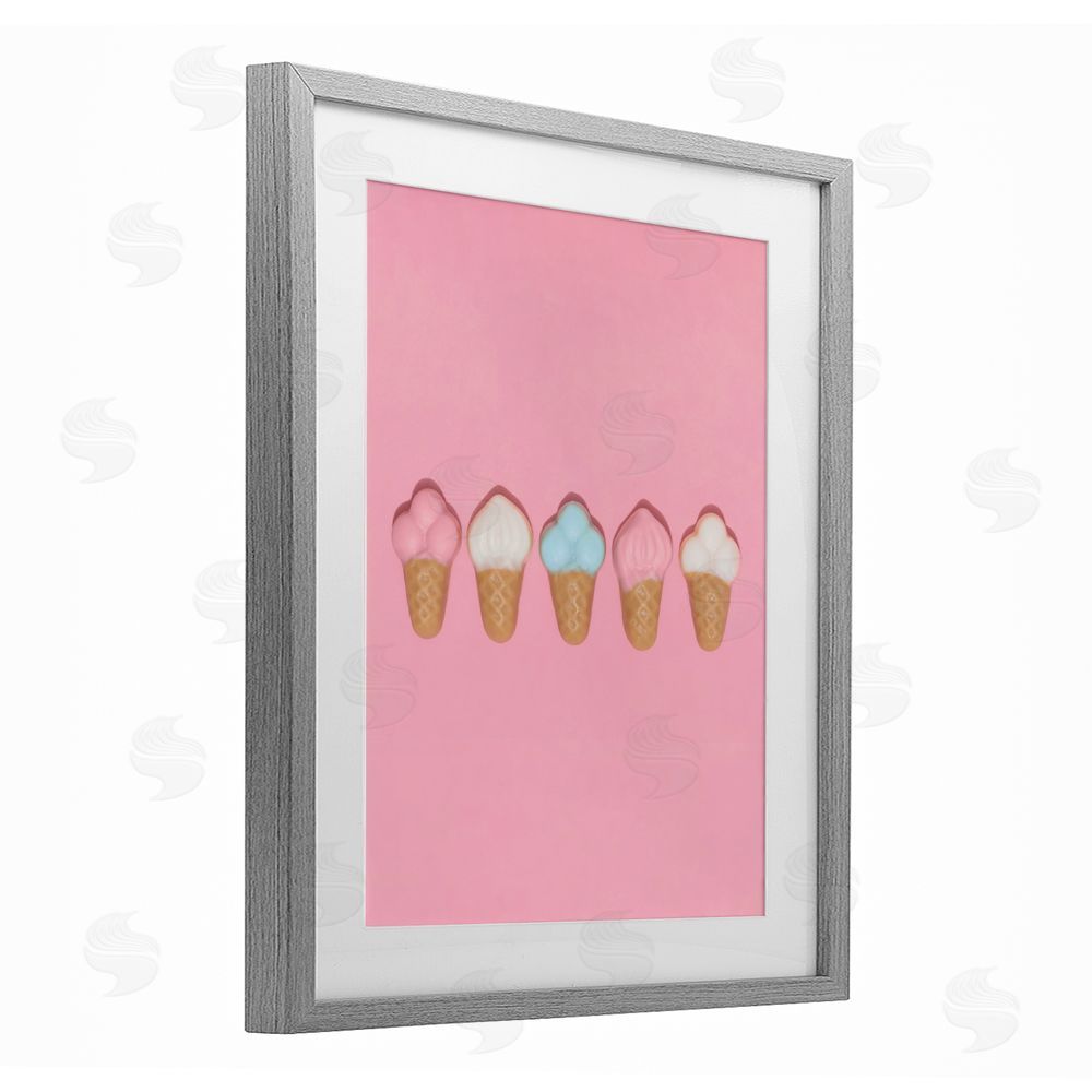 LISH Creative Pink Ice Cream Candy Gray Framed Print Under Glass Wall Art