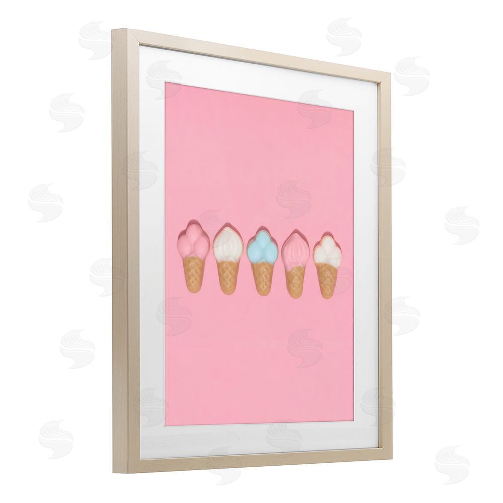 LISH Creative Pink Ice Cream Candy Brown Framed Print Under Glass Wall Art