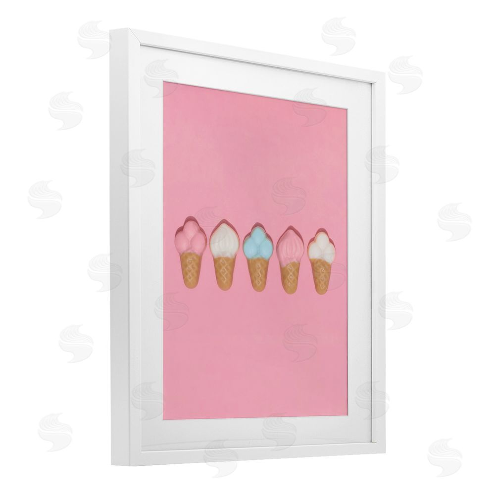 LISH Creative Pink Ice Cream Candy White Framed Print Under Glass Wall Art