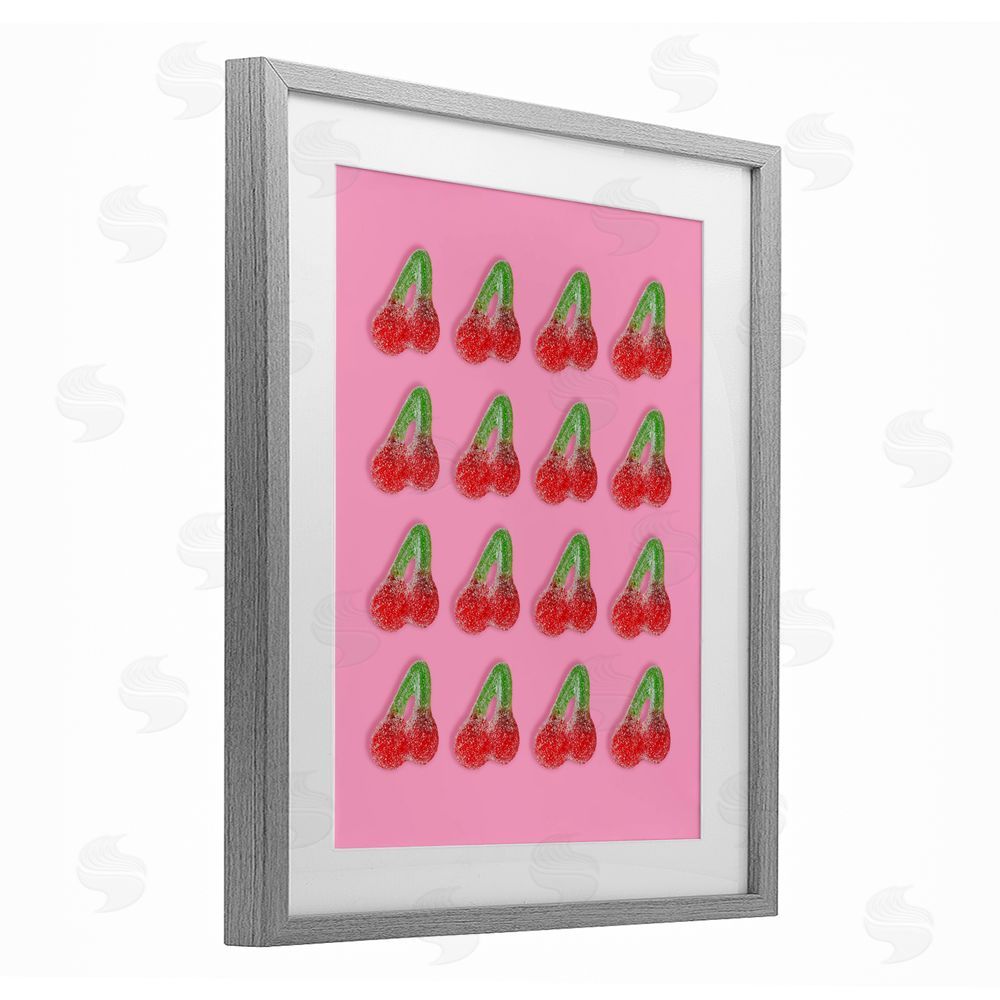 LISH Creative Cherry Candy Pattern Gray Framed Print Under Glass with Matting Wall Art
