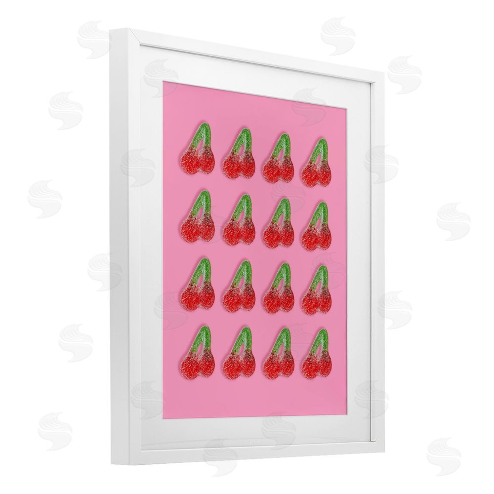 LISH Creative Cherry Candy Pattern White Framed Print Under Glass with Matting Wall Art