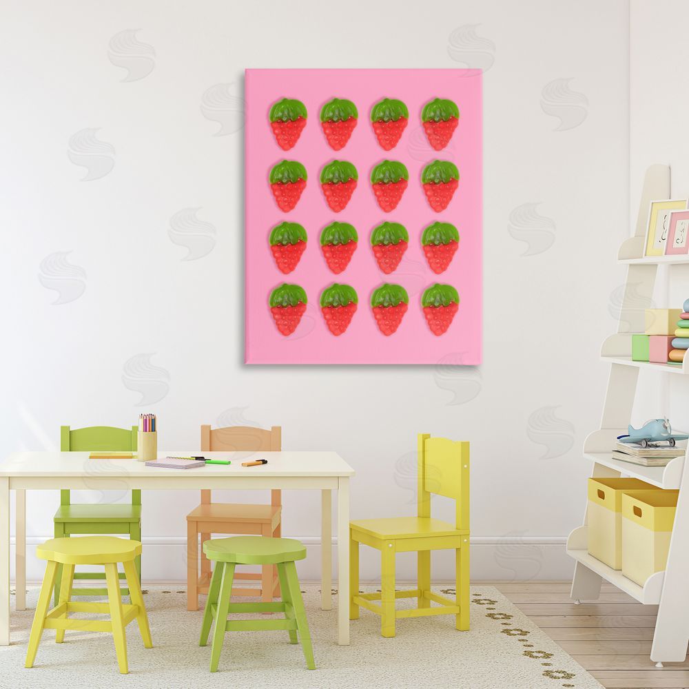 LISH Creative Gummy Strawberry Candy Pattern Stretched Canvas Wall Art in Room