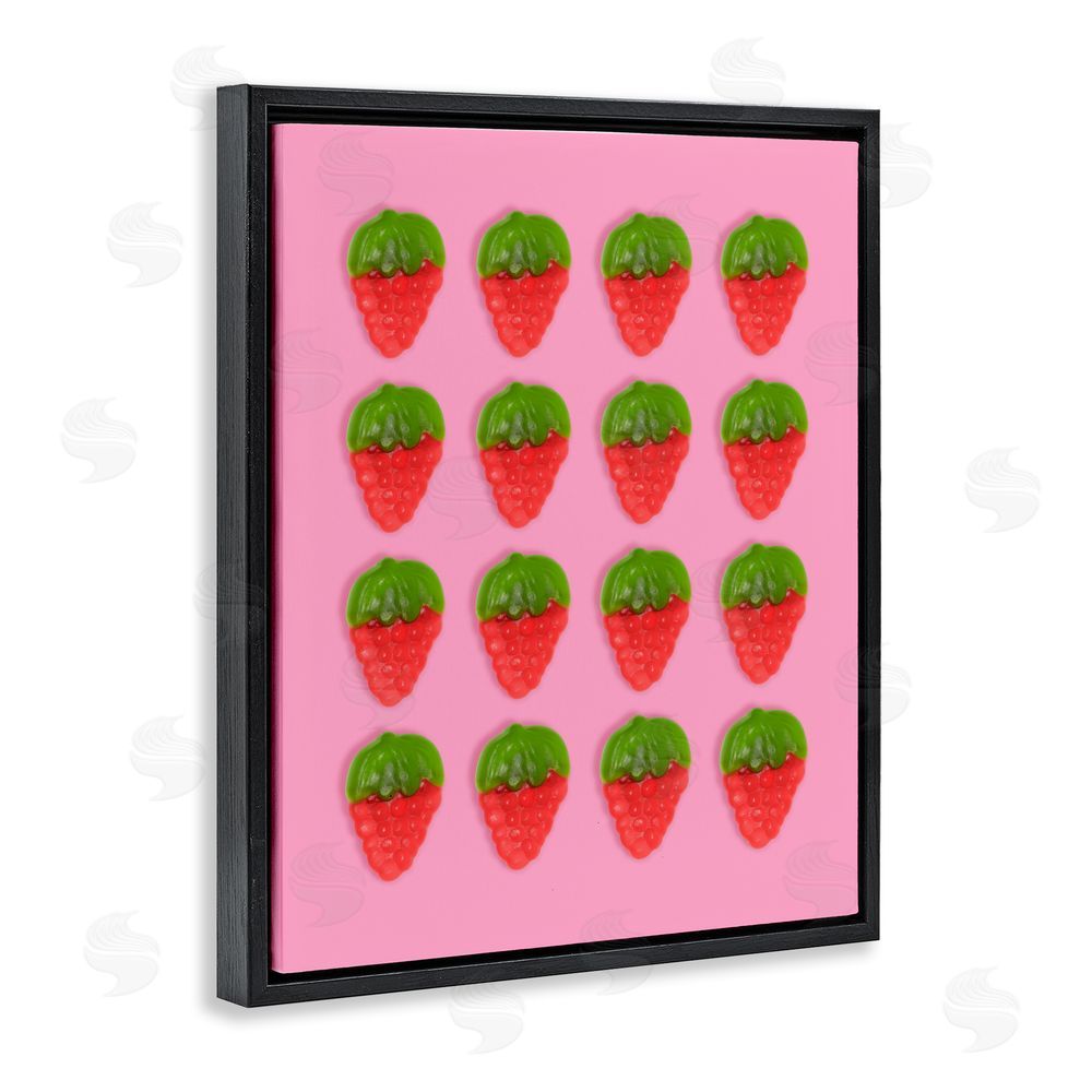LISH Creative Gummy Strawberry Candy Pattern Black Floating Framed Canvas Wall Art