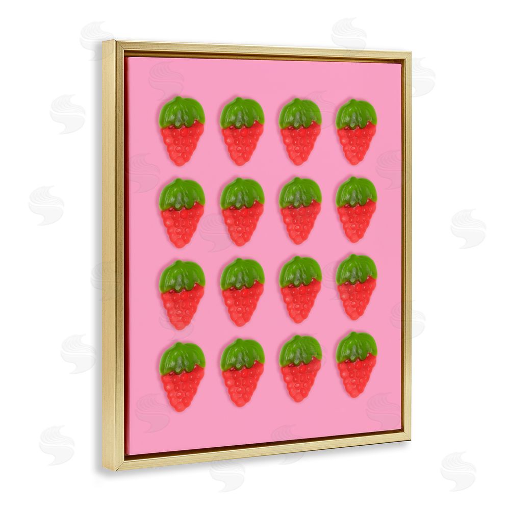 LISH Creative Gummy Strawberry Candy Pattern Gold Floating Framed Canvas Wall Art
