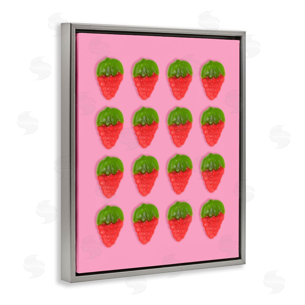 LISH Creative Gummy Strawberry Candy Pattern Gray Floating Framed Canvas Wall Art