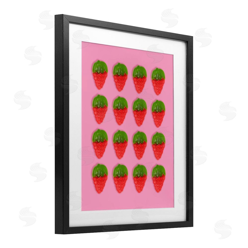LISH Creative Gummy Strawberry Candy Pattern Black Framed Print Under Glass Wall Art