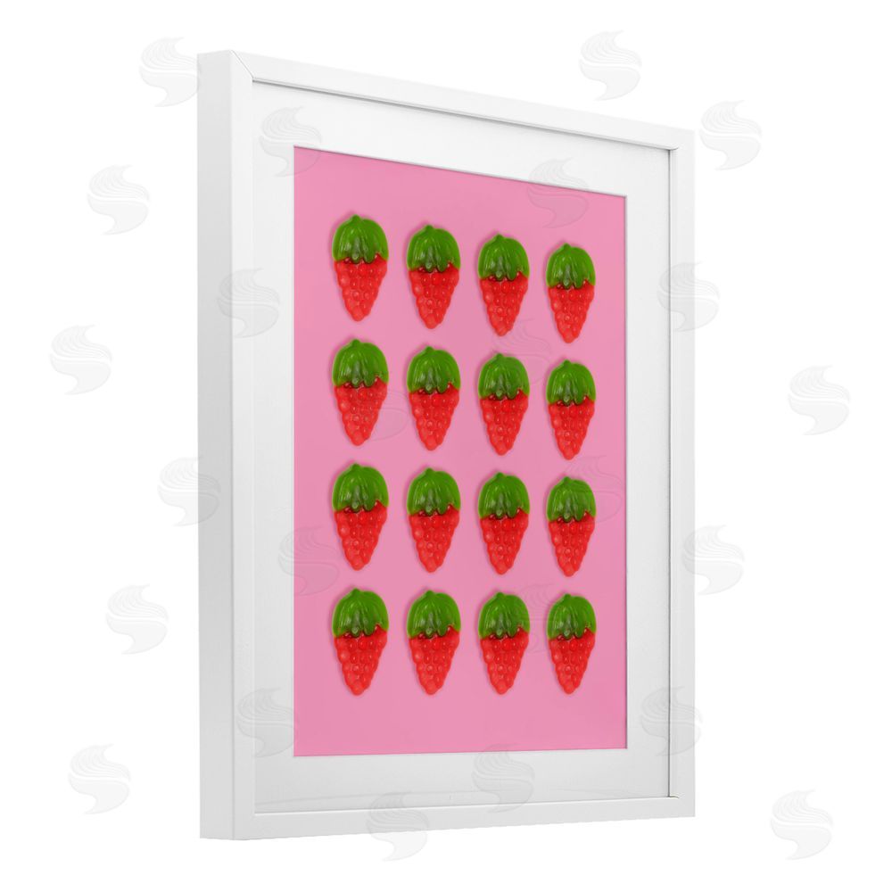 LISH Creative Gummy Strawberry Candy Pattern White Framed Print Under Glass Wall Art