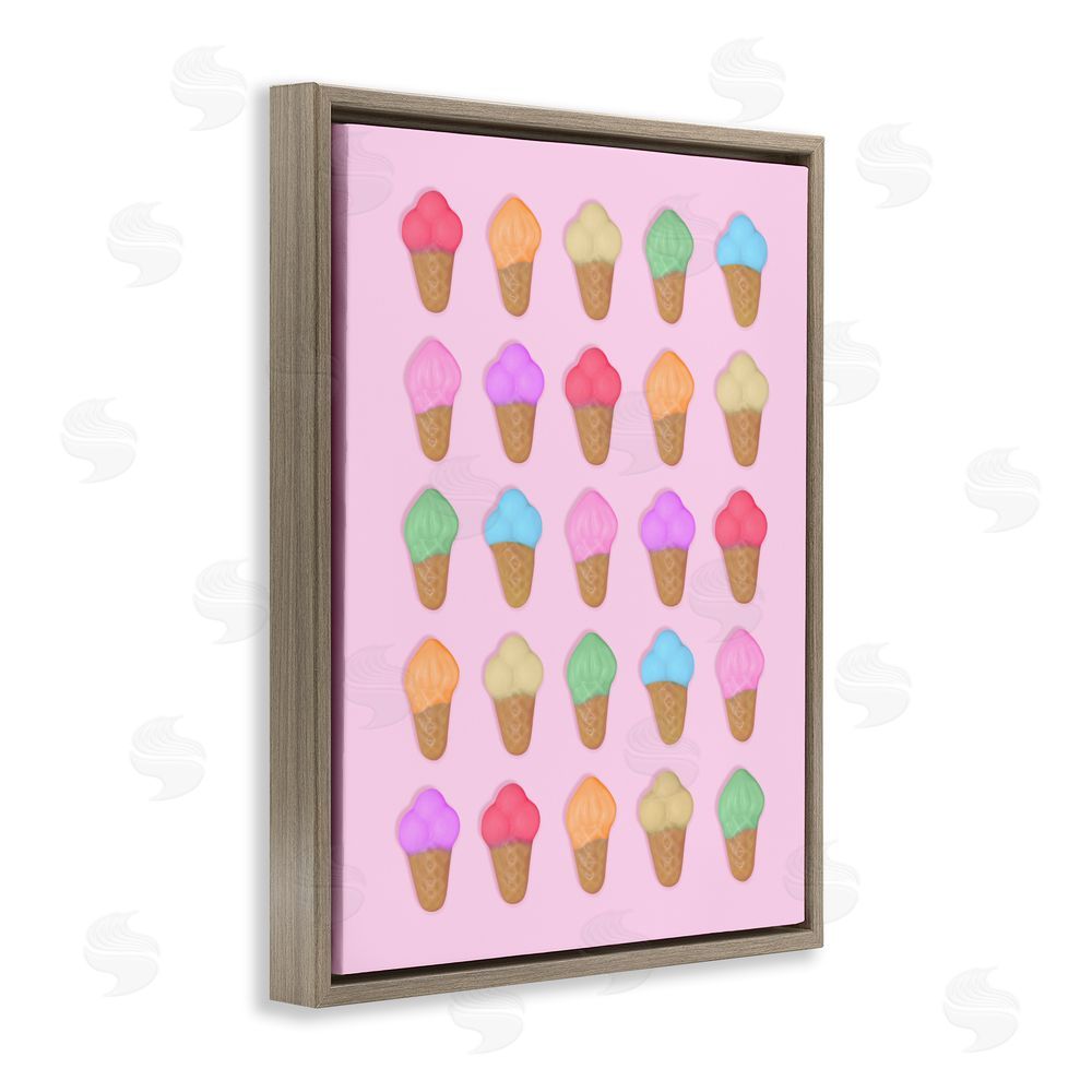 LISH Creative Ice Cream Shaped Candies Brown Floating Framed Canvas Wall Art
