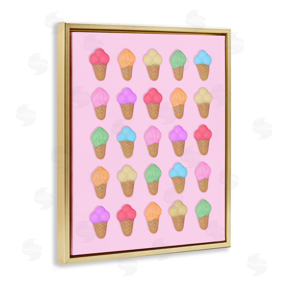 LISH Creative Ice Cream Shaped Candies Gold Floating Framed Canvas Wall Art