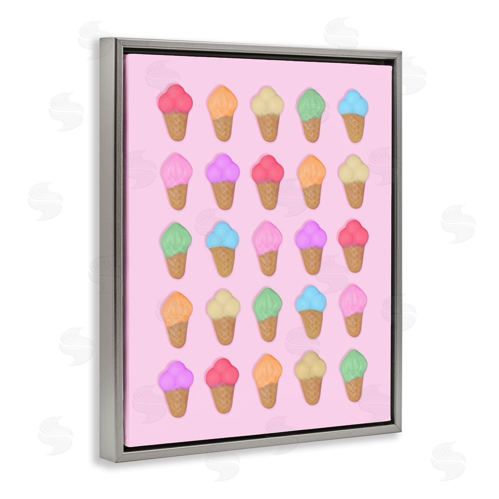 LISH Creative Ice Cream Shaped Candies Gray Floating Framed Canvas Wall Art