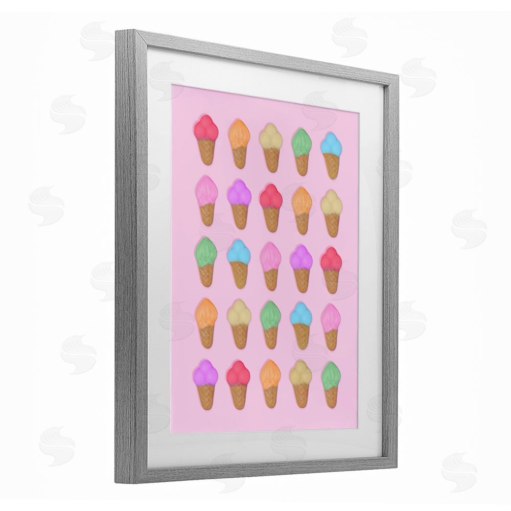 LISH Creative Ice Cream Shaped Candies Gray Framed Print Under Glass Wall Art