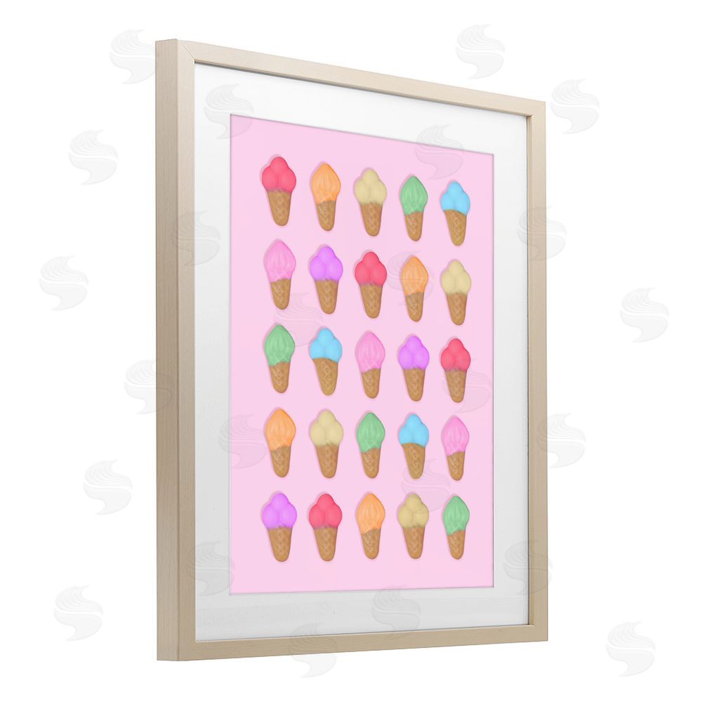 LISH Creative Ice Cream Shaped Candies Brown Framed Print Under Glass Wall Art