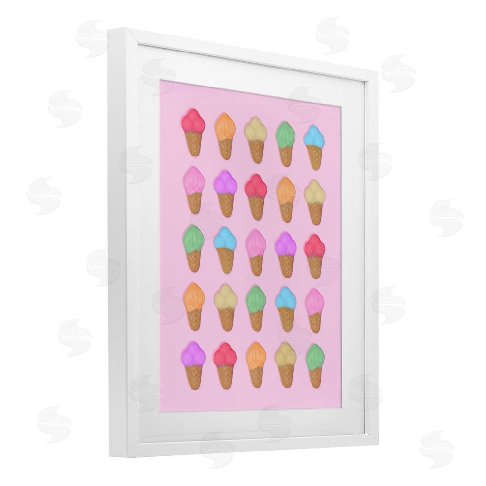 LISH Creative Ice Cream Shaped Candies White Framed Print Under Glass Wall Art