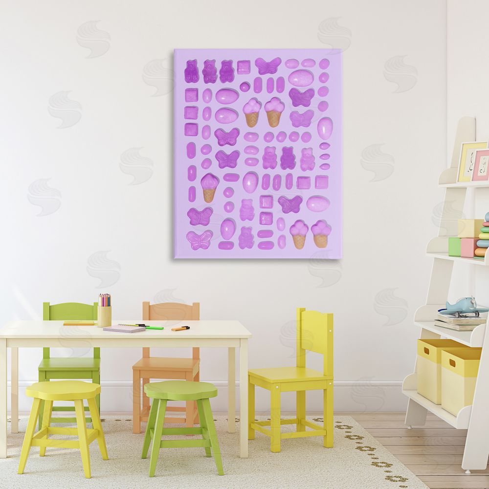 LISH Creative Lilac Purple Toned Candies Stretched Canvas Wall Art in Room