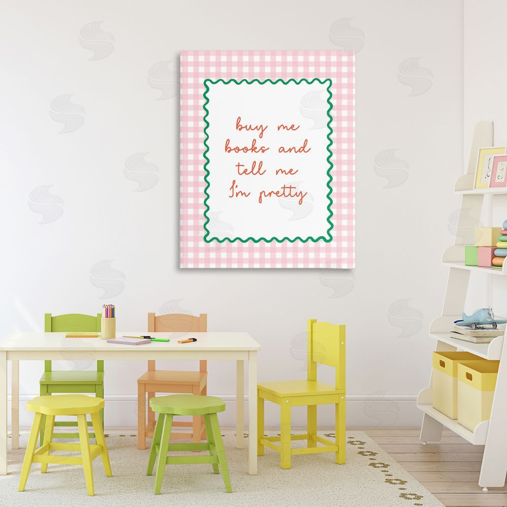 Nadia Hassan Buy Me Books and Compliments Stretched Canvas Wall Art Print in Room