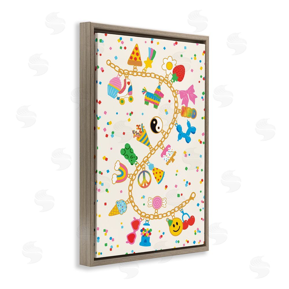 Nadia Hassan Playful Party Charm Bracelet Brown Floating Framed Canvas Wall Art
