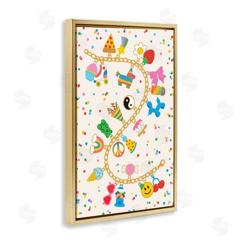 Nadia Hassan Playful Party Charm Bracelet Gold Floating Framed Canvas Wall Art