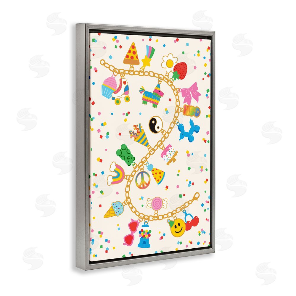 Nadia Hassan Playful Party Charm Bracelet Gray Floating Framed Canvas Wall Art