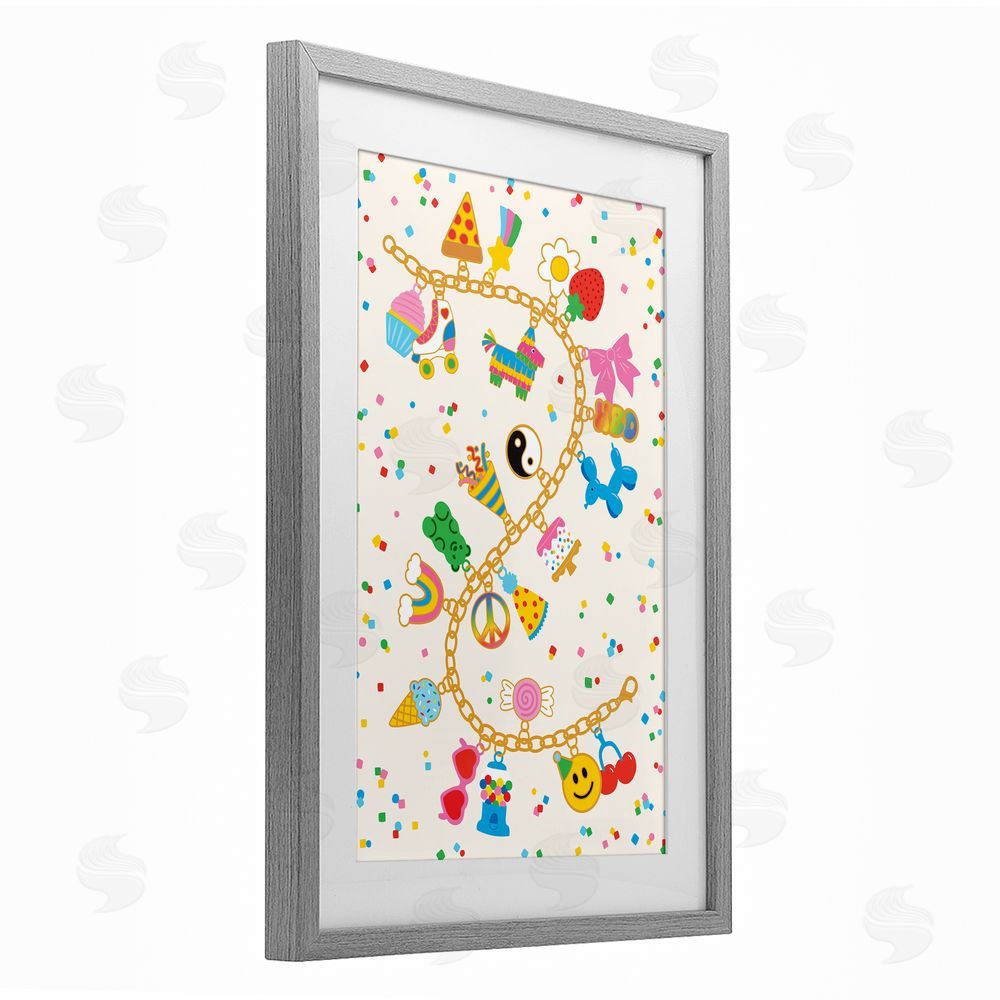 Nadia Hassan Playful Party Charm Bracelet Gray Framed Print Under Glass Wall Art