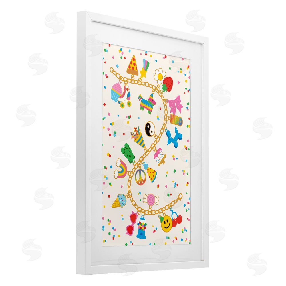 Nadia Hassan Playful Party Charm Bracelet White Framed Print Under Glass Wall Art