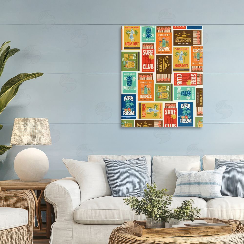 Emily Dumas Vintage Tropical Match Boxes Stretched Canvas Wall Art in Room