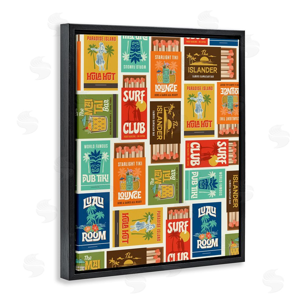 Emily Dumas Vintage Tropical Match Boxes Black Floating Frame Canvas Wall Art Print