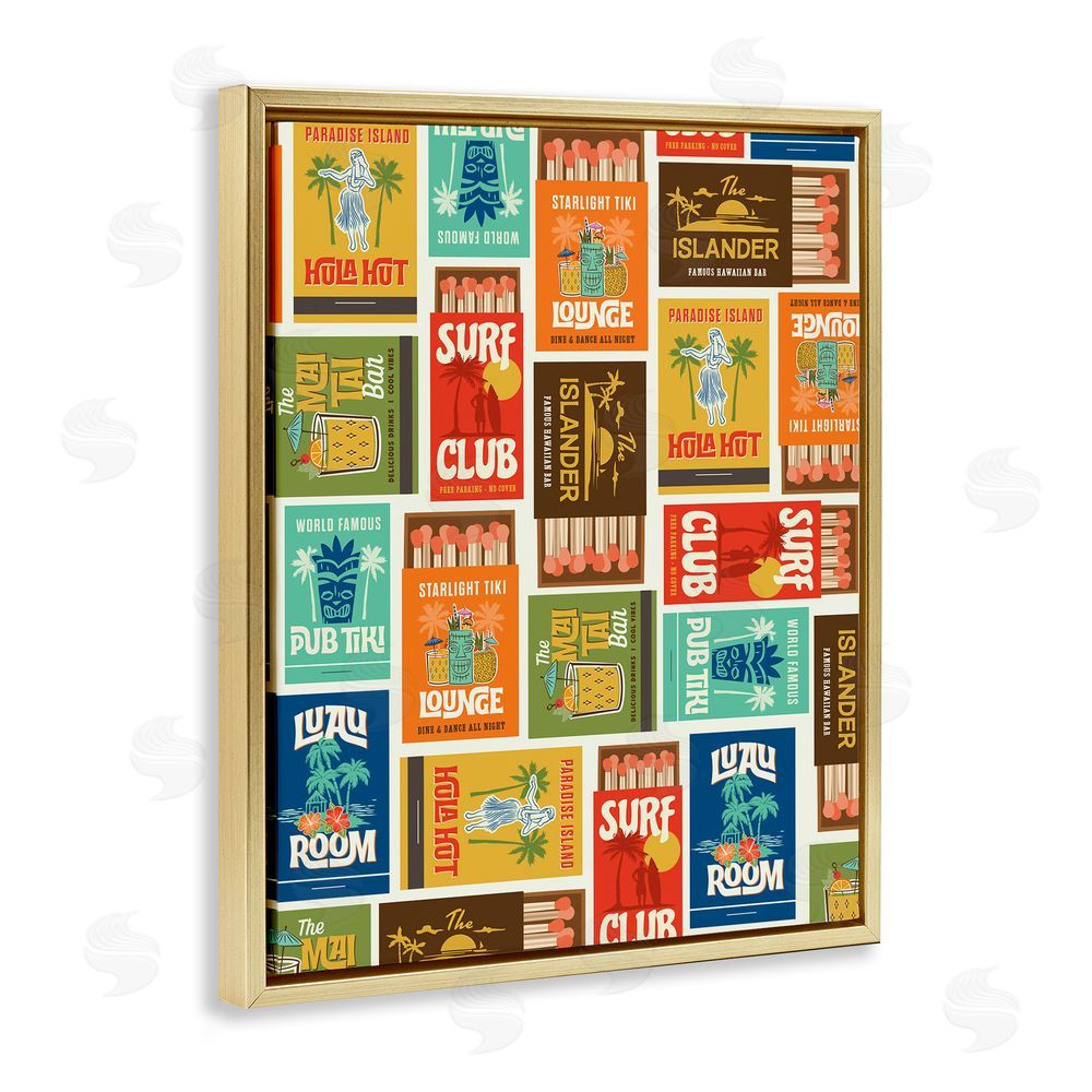 Emily Dumas Vintage Tropical Match Boxes Gold Floating Frame Canvas Wall Art Print