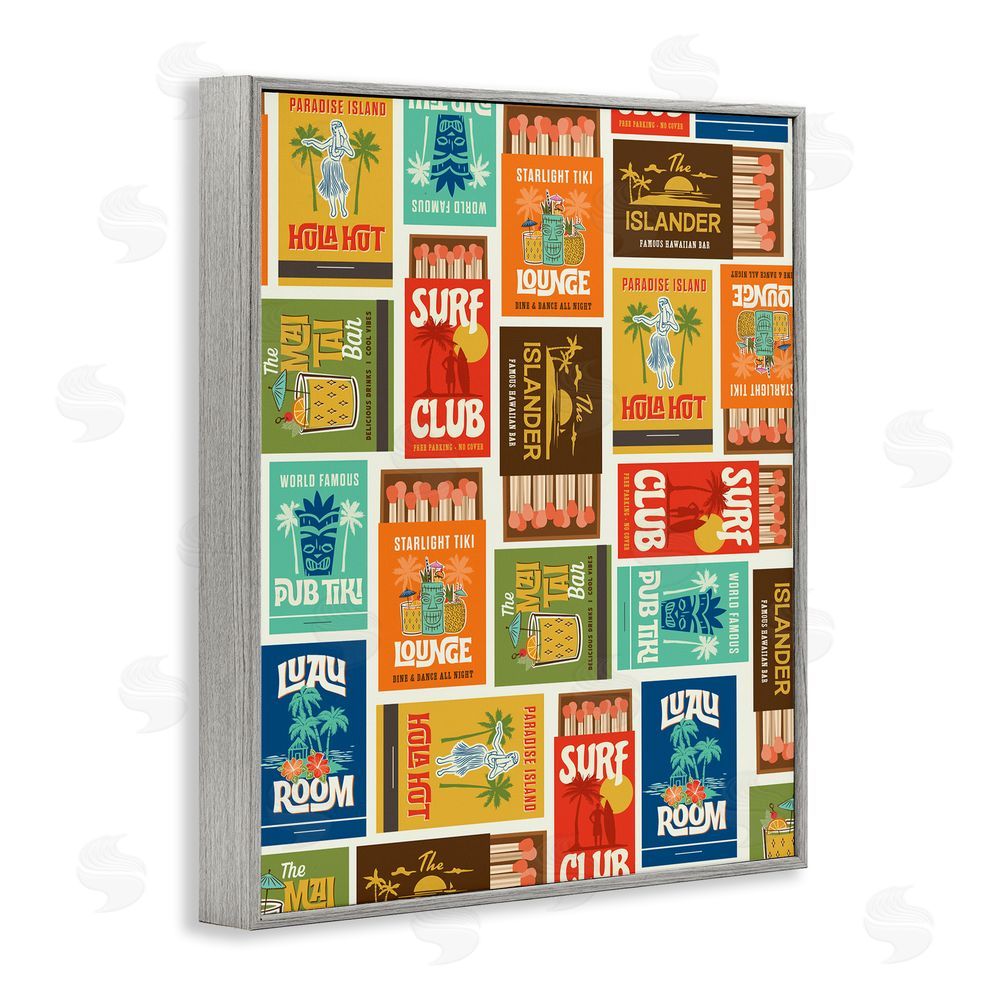 Emily Dumas Vintage Tropical Match Boxes Gray Framed Giclee Wall Art Print