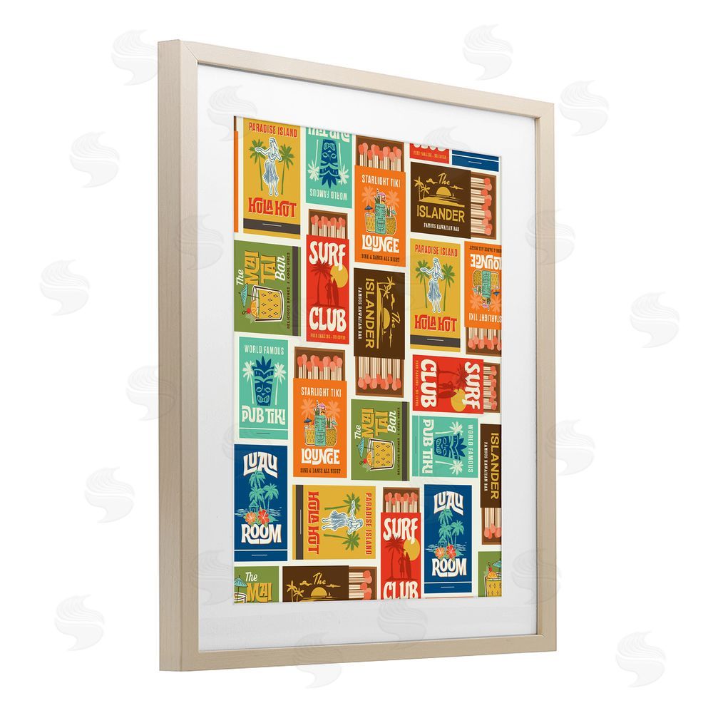 Emily Dumas Vintage Tropical Match Boxes Birch Framed Print Under Glass Wall Art