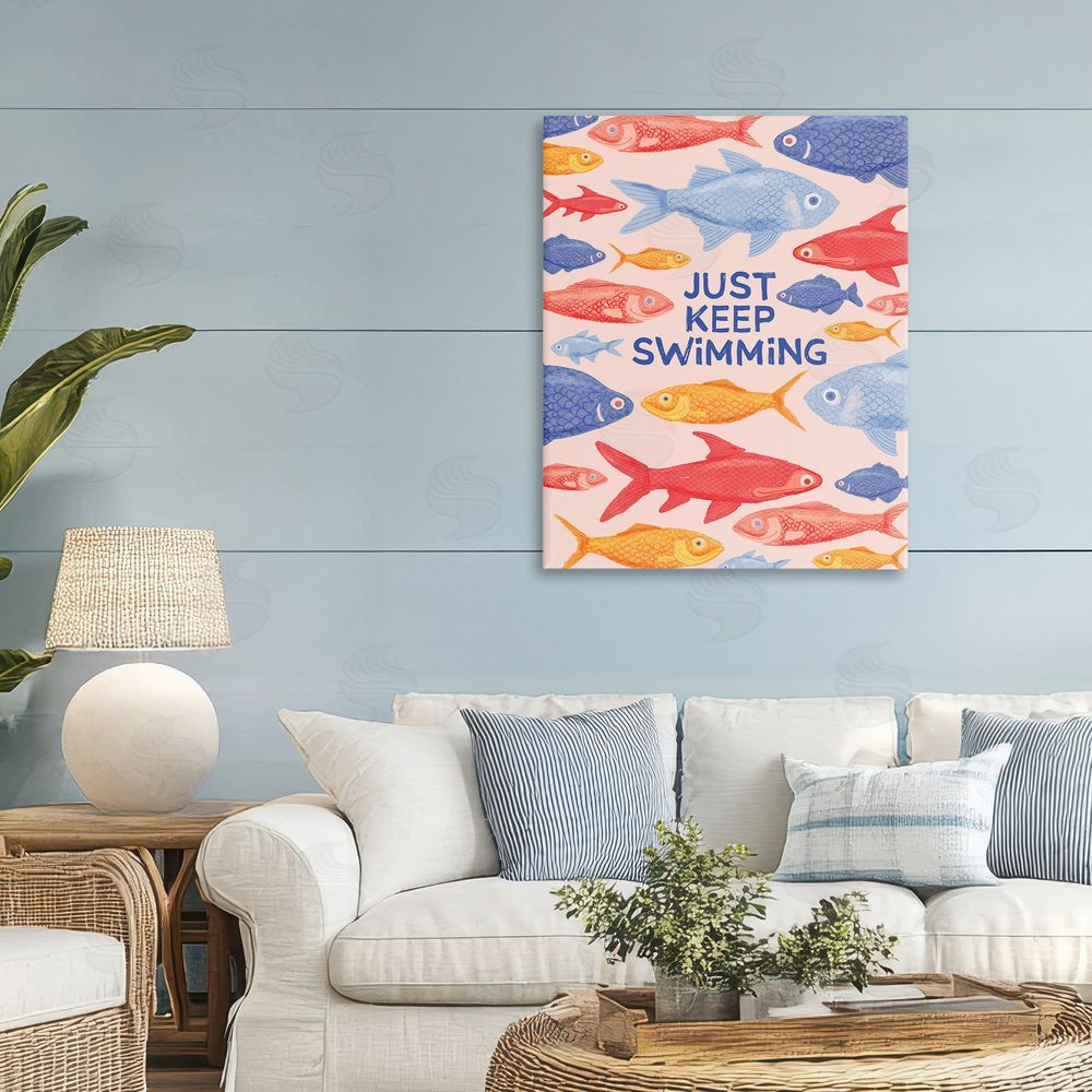 The Paper Curator Just Keep Swimming Fish Stretched Canvas Wall Art in Room