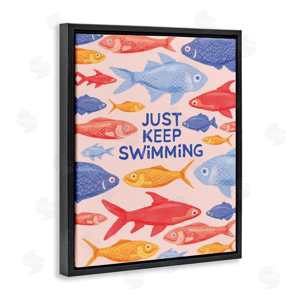 The Paper Curator Just Keep Swimming Fish Black Floating Framed Canvas Wall Art